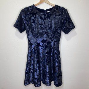 JOA Short Sleeve Velvet Sequin‎ Dress Size Xsmall XS Navy Midnight Blue